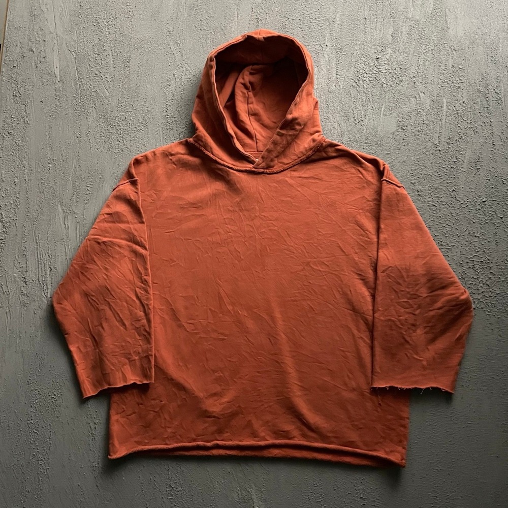 Raw Hem Boxy Cropped Hoodie Mens Large Orange Modern YoungLA 555 YLA2196